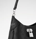 2026 All Around PM Tote Bag with Openwork Monogram Pattern, Pebble Gray Mahina Calfskin M28306