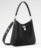 2026 All Around PM Tote Bag with Openwork Monogram Pattern, Pebble Gray Mahina Calfskin M28306