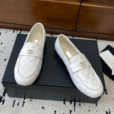 Women's White Lambskin Diamond-Quilted CC Buckle Loafers |G36646 X01000 0P193