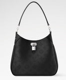 2026 All Around PM Tote Bag with Openwork Monogram Pattern, Pebble Gray Mahina Calfskin M28306