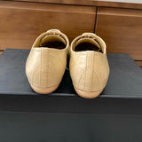Women's Beige Diamond-Quilted Lambskin Double C Logo Lace-Up Ballet Flats |G47125