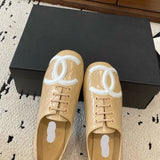Women's Beige Diamond-Quilted Lambskin Double C Logo Lace-Up Ballet Flats |G47125