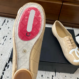 Women's Beige Diamond-Quilted Lambskin Double C Logo Lace-Up Ballet Flats |G47125