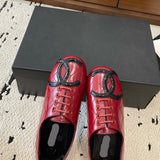 Women's Classic Red Double C Diamond Quilted Lace-Up Ballet Flats |G47182 B24263 U9719
