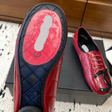 Women's Classic Red Double C Diamond Quilted Lace-Up Ballet Flats |G47182 B24263 U9719
