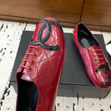 Women's Classic Red Double C Diamond Quilted Lace-Up Ballet Flats |G47182 B24263 U9719