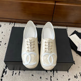 Women's White Quilted Lambskin Lace-Up Ballet Flats G24762