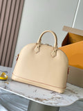 2026 Alma PM Beige Leather Handbag Monogram Pattern, Refined VVN Calfskin M27388