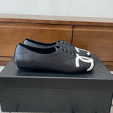 Women's Sheepskin Black & White Diamond Quilting Kangpeng Series Ballet Flats |G24712