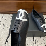 Women's Sheepskin Black & White Diamond Quilting Kangpeng Series Ballet Flats |G24712