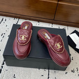Women's Burgundy Diamond-Quilted Leather CC Buckle Loafers| G46799 B22185 U4155