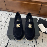 Women's Black Suede Calfskin Pearl Moccasin Loafers G45474