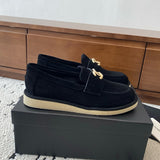 Women's Black Suede Calfskin Pearl Moccasin Loafers G45474
