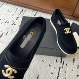 Women's Black Suede Calfskin Pearl Moccasin Loafers G45474