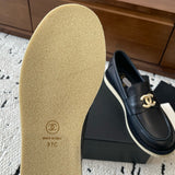 Women's Black Calfskin Loafers with Gold Camellia Double C Logo| G45663