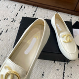 Women's Ivory White Glossy Calfskin Double C Logo Loafers| G39745 Y56385 10601