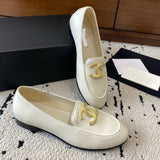 Women's Ivory White Glossy Calfskin Double C Logo Loafers| G39745 Y56385 10601