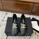 Women's Retro Gold CC Logo Black Lambskin Loafers |G36646 X01000 94305