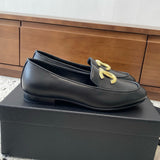 Women's Retro Gold CC Logo Black Lambskin Loafers |G36646 X01000 94305