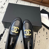 Women's Retro Gold CC Logo Black Lambskin Loafers |G36646 X01000 94305