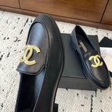 Women's Retro Gold CC Logo Black Lambskin Loafers |G36646 X01000 94305