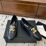 Women's Retro Gold CC Logo Black Lambskin Loafers |G36646 X01000 94305