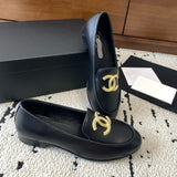 Women's Retro Gold CC Logo Black Lambskin Loafers |G36646 X01000 94305
