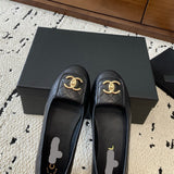 Women's Black Quilted Lambskin CC Logo Ballet Flats |G45047 X01000 94305
