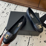 Women's Black Quilted Lambskin CC Logo Ballet Flats |G45047 X01000 94305