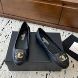Women's Black Quilted Lambskin CC Logo Ballet Flats |G45047 X01000 94305