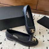 Women's Black Quilted Lambskin CC Logo Ballet Flats |G45047 X01000 94305