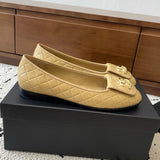 Women's Beige Lambskin Diamond-Quilted Flap Buckle CC Loafers |G36646 X01000 U5432