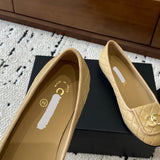 Women's Beige Lambskin Diamond-Quilted Flap Buckle CC Loafers |G36646 X01000 U5432
