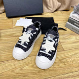 Women's Black Tweed, Distressed Edges, Chunky Sole, Star Accent, Low-Top Sneakers/Sneakers |G45051 Y56608 K7114