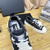 Women's Black Tweed, Distressed Edges, Chunky Sole, Star Accent, Low-Top Sneakers/Sneakers |G45051 Y56608 K7114