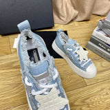 Women's Light Blue Frayed-Edge Denim Star-Print Sneakers |G45903 B16086 N0897