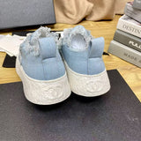 Women's Light Blue Frayed-Edge Denim Star-Print Sneakers |G45903 B16086 N0897