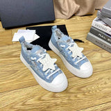 Women's Light Blue Frayed-Edge Denim Star-Print Sneakers |G45903 B16086 N0897