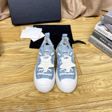 Women's Light Blue Frayed-Edge Denim Star-Print Sneakers |G45903 B16086 N0897