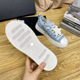 Women's Light Blue Frayed-Edge Denim Star-Print Sneakers |G45903 B16086 N0897