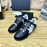 Women's Black and White Lambskin and Embossed Suede-Effect Lambskin Sneakers |G47125-B23719-U8238