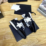 Women's Black and White Lambskin and Embossed Suede-Effect Lambskin Sneakers |G47125-B23719-U8238