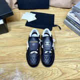 Women's Black and White Lambskin and Embossed Suede-Effect Lambskin Sneakers |G47125-B23719-U8238