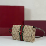 2026 Beige Canvas Horsebit Web Crossbody Wallet (Chain Bag)  867120 FAF88 9645