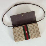 2026 Beige Canvas Horsebit Web Crossbody Wallet (Chain Bag)  867120 FAF88 9645