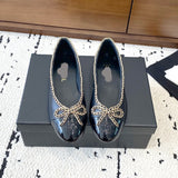 Women's Black Lambskin and Patent Calfskin Ballet Flats| G46663 B21588 94305