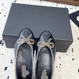 Women's Black Lambskin and Patent Calfskin Ballet Flats| G46663 B21588 94305