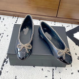 Women's Black Lambskin and Patent Calfskin Ballet Flats| G46663 B21588 94305