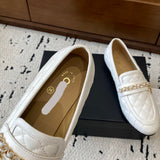 Women's White Calfskin Diamond-Quilted Chain-Detail Loafers |G36646 X01000 0P193