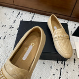 Women's Beige Diamond-Quilted Lambskin Chain-Detail Loafers| G36646 X01000 U5432